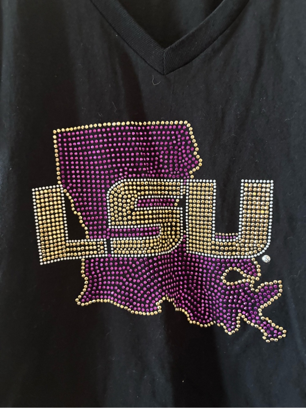 LSU Rhinestone V-Neck T-Shirt - Picture 2 of 3